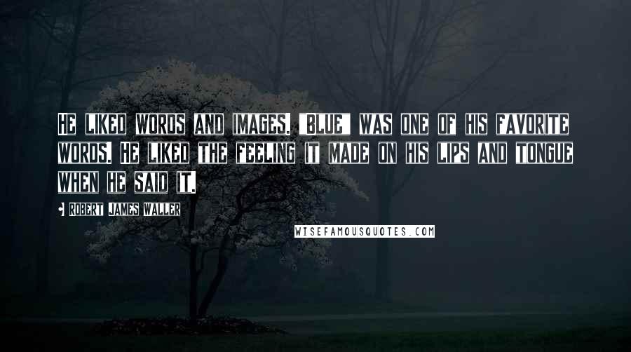 Robert James Waller Quotes: He liked words and images. "Blue" was one of his favorite words. He liked the feeling it made on his lips and tongue when he said it.