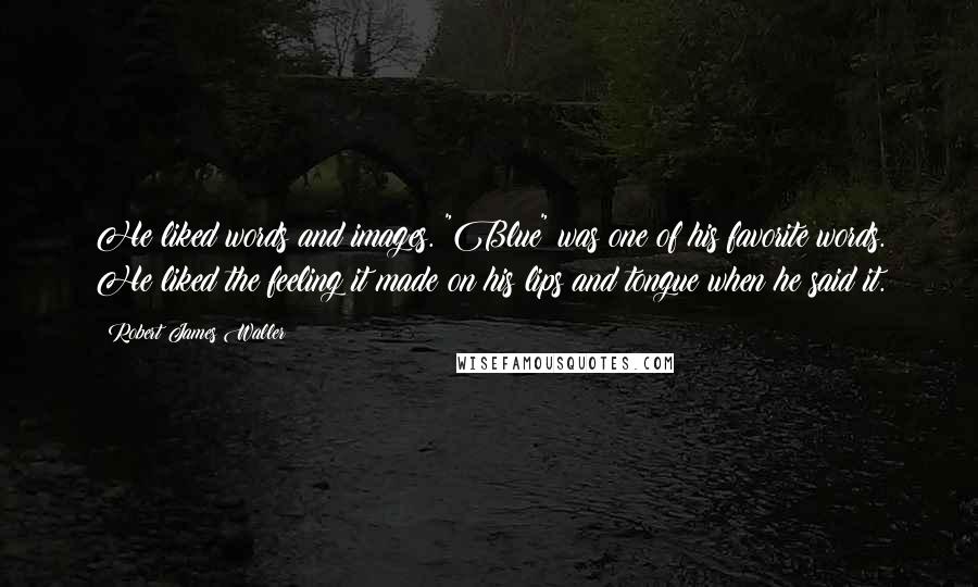 Robert James Waller Quotes: He liked words and images. "Blue" was one of his favorite words. He liked the feeling it made on his lips and tongue when he said it.