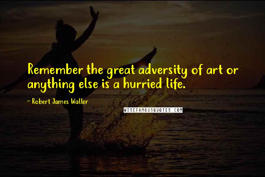 Robert James Waller Quotes: Remember the great adversity of art or anything else is a hurried life.