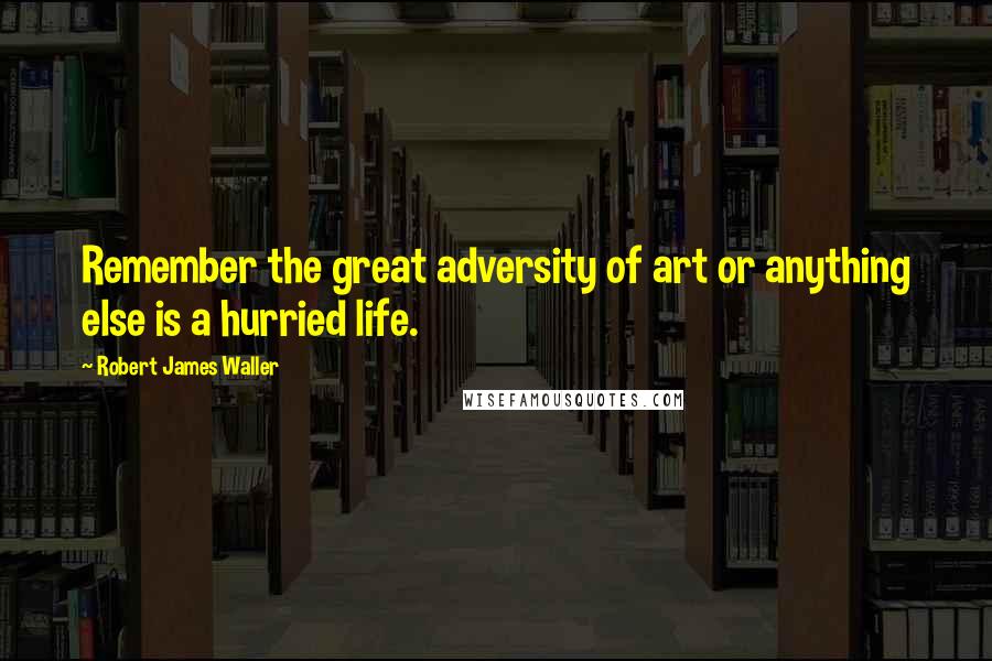 Robert James Waller Quotes: Remember the great adversity of art or anything else is a hurried life.