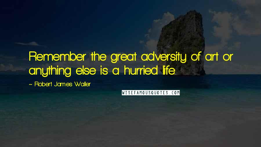 Robert James Waller Quotes: Remember the great adversity of art or anything else is a hurried life.