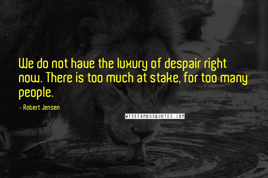 Robert Jensen Quotes: We do not have the luxury of despair right now. There is too much at stake, for too many people.