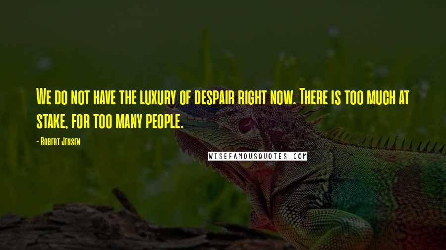 Robert Jensen Quotes: We do not have the luxury of despair right now. There is too much at stake, for too many people.