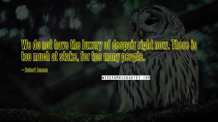 Robert Jensen Quotes: We do not have the luxury of despair right now. There is too much at stake, for too many people.