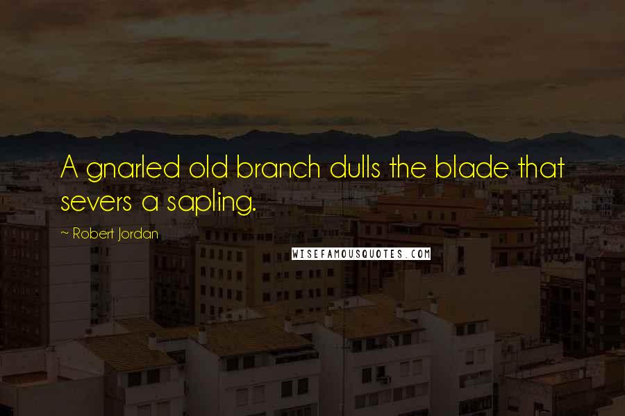 Robert Jordan Quotes: A gnarled old branch dulls the blade that severs a sapling.