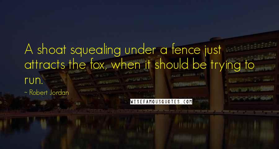 Robert Jordan Quotes: A shoat squealing under a fence just attracts the fox, when it should be trying to run.