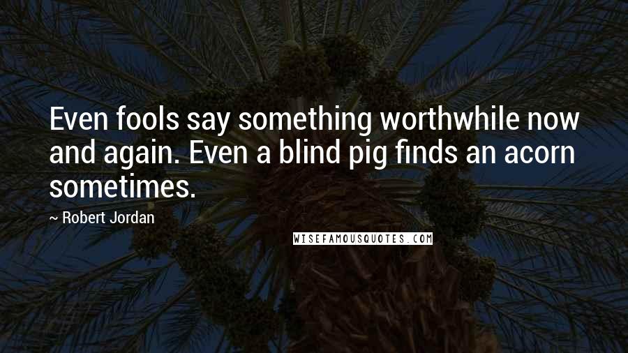 Robert Jordan Quotes: Even fools say something worthwhile now and again. Even a blind pig finds an acorn sometimes.