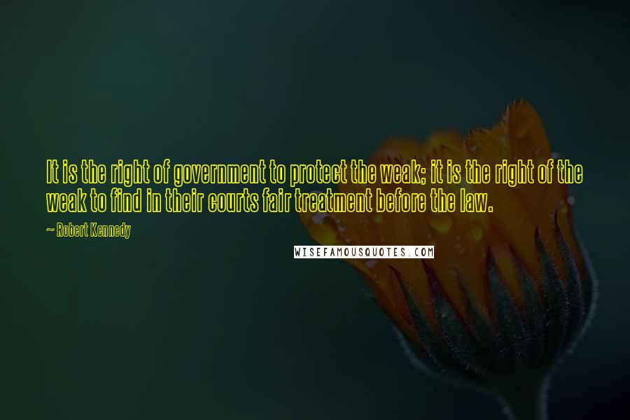 Robert Kennedy Quotes: It is the right of government to protect the weak; it is the right of the weak to find in their courts fair treatment before the law.