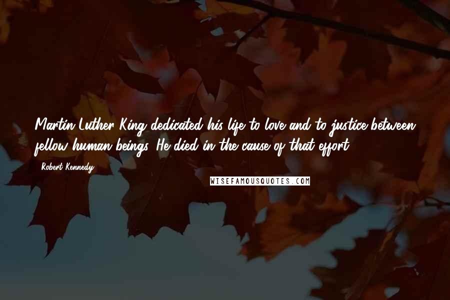 Robert Kennedy Quotes: Martin Luther King dedicated his life to love and to justice between fellow human beings. He died in the cause of that effort.