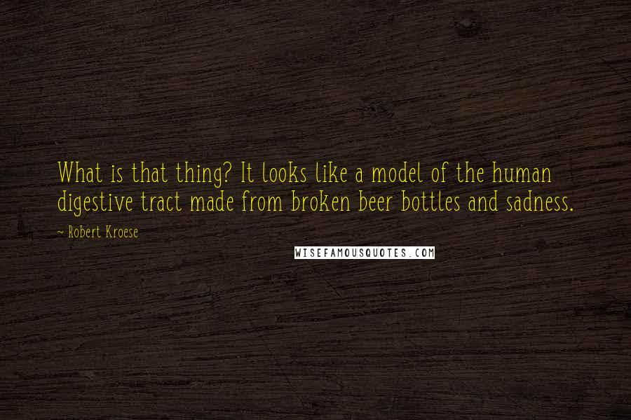 Robert Kroese Quotes: What is that thing? It looks like a model of the human digestive tract made from broken beer bottles and sadness.