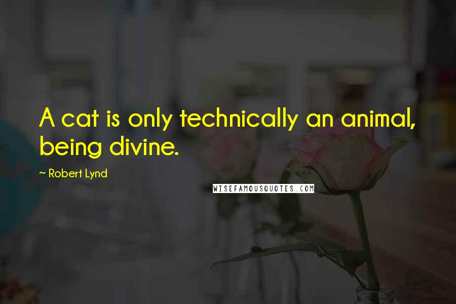 Robert Lynd Quotes: A cat is only technically an animal, being divine.