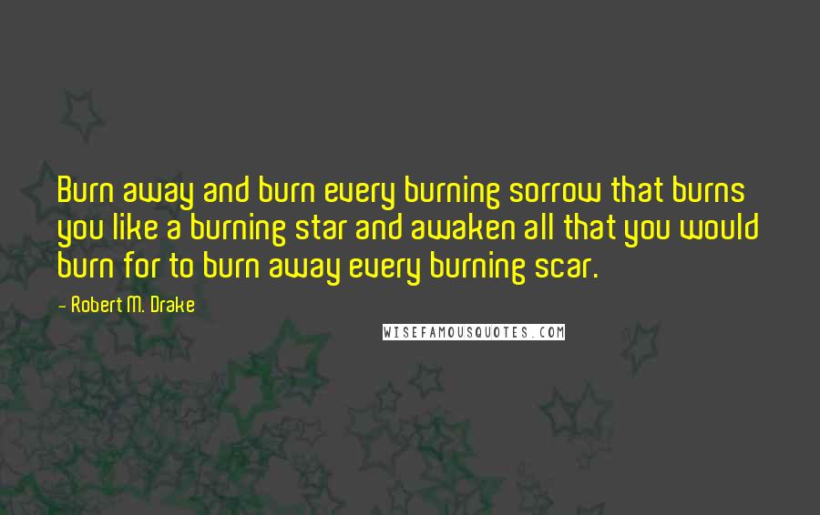 Robert M. Drake Quotes: Burn away and burn every burning sorrow that burns you like a burning star and awaken all that you would burn for to burn away every burning scar.