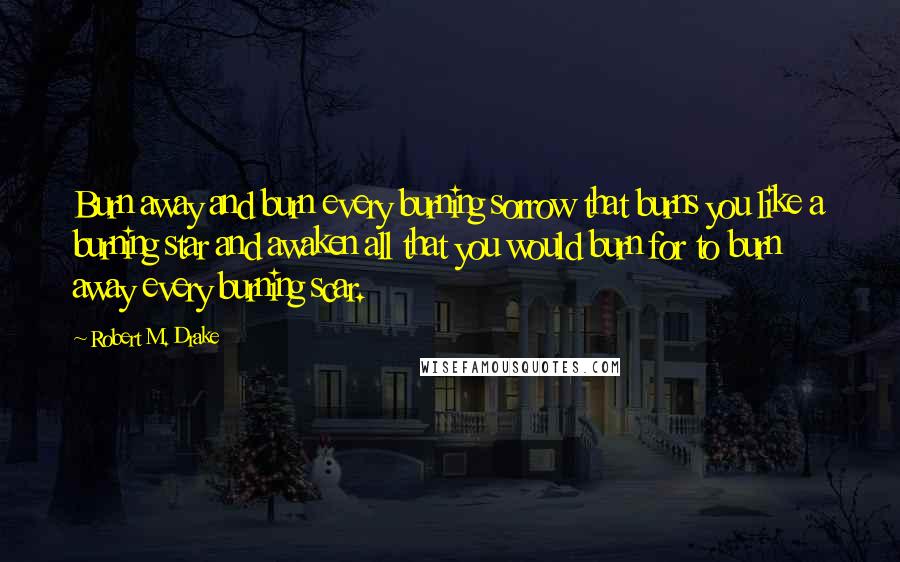 Robert M. Drake Quotes: Burn away and burn every burning sorrow that burns you like a burning star and awaken all that you would burn for to burn away every burning scar.