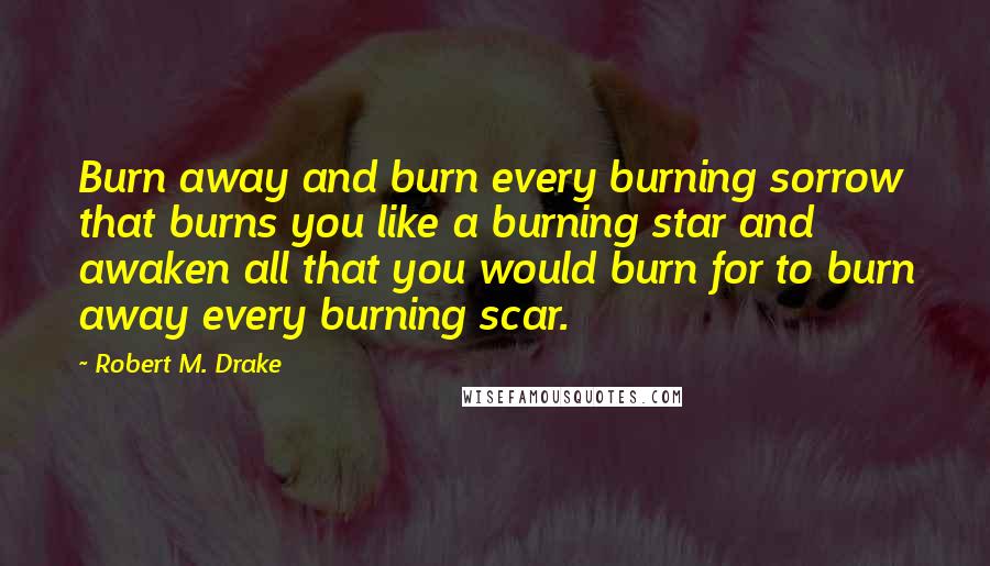 Robert M. Drake Quotes: Burn away and burn every burning sorrow that burns you like a burning star and awaken all that you would burn for to burn away every burning scar.