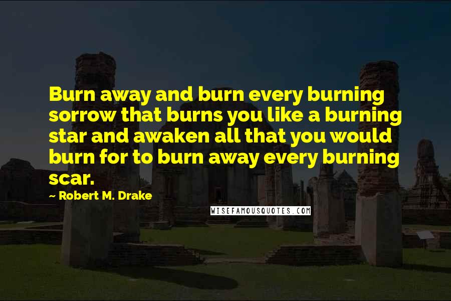 Robert M. Drake Quotes: Burn away and burn every burning sorrow that burns you like a burning star and awaken all that you would burn for to burn away every burning scar.