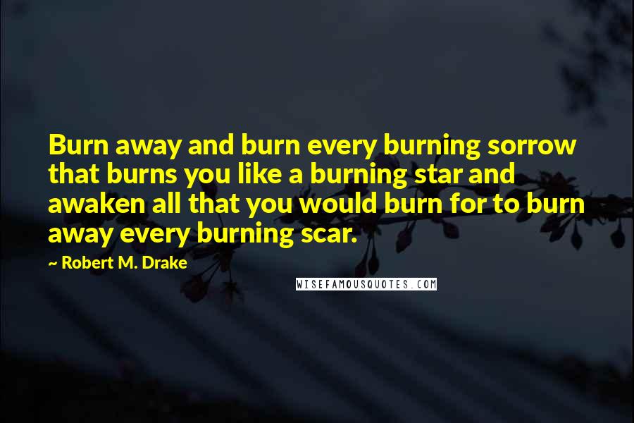 Robert M. Drake Quotes: Burn away and burn every burning sorrow that burns you like a burning star and awaken all that you would burn for to burn away every burning scar.