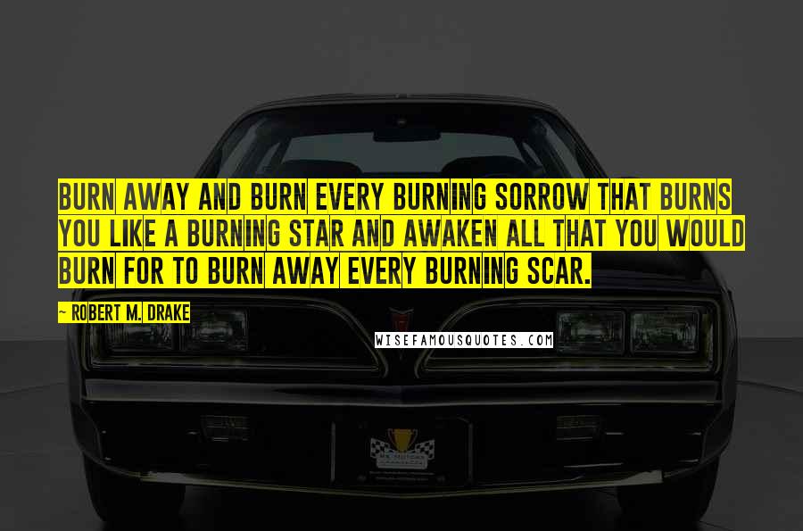 Robert M. Drake Quotes: Burn away and burn every burning sorrow that burns you like a burning star and awaken all that you would burn for to burn away every burning scar.