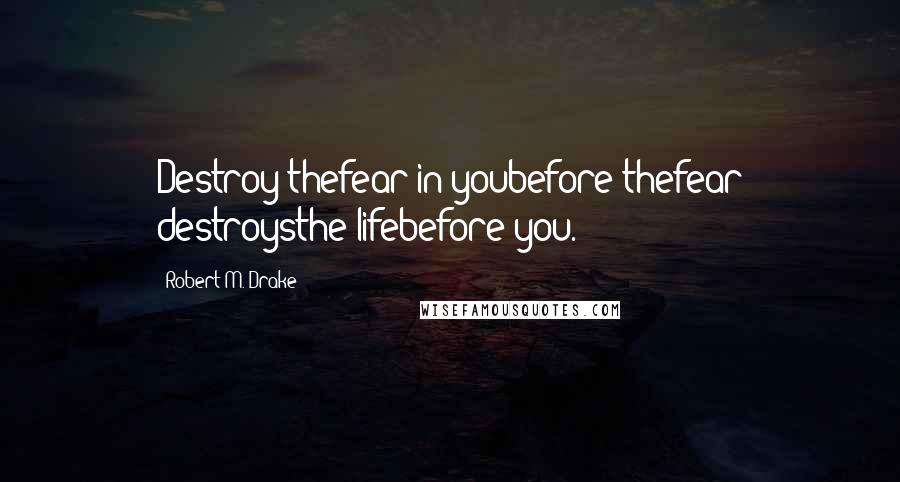 Robert M. Drake Quotes: Destroy thefear in youbefore thefear destroysthe lifebefore you.