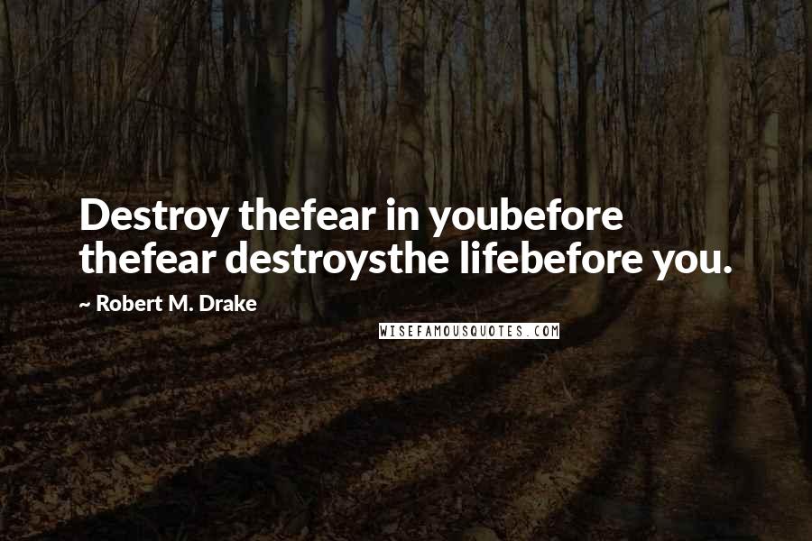 Robert M. Drake Quotes: Destroy thefear in youbefore thefear destroysthe lifebefore you.