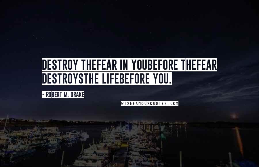 Robert M. Drake Quotes: Destroy thefear in youbefore thefear destroysthe lifebefore you.