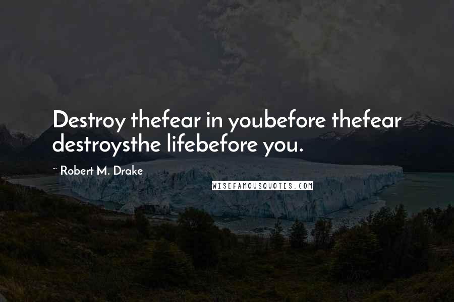 Robert M. Drake Quotes: Destroy thefear in youbefore thefear destroysthe lifebefore you.