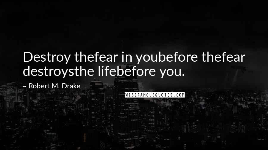Robert M. Drake Quotes: Destroy thefear in youbefore thefear destroysthe lifebefore you.