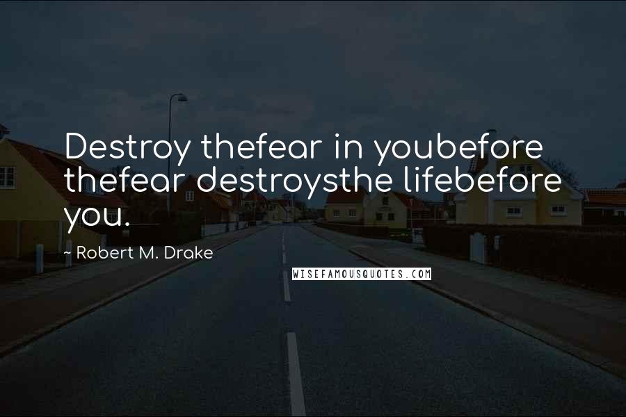 Robert M. Drake Quotes: Destroy thefear in youbefore thefear destroysthe lifebefore you.