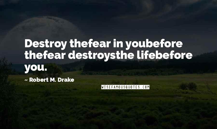 Robert M. Drake Quotes: Destroy thefear in youbefore thefear destroysthe lifebefore you.
