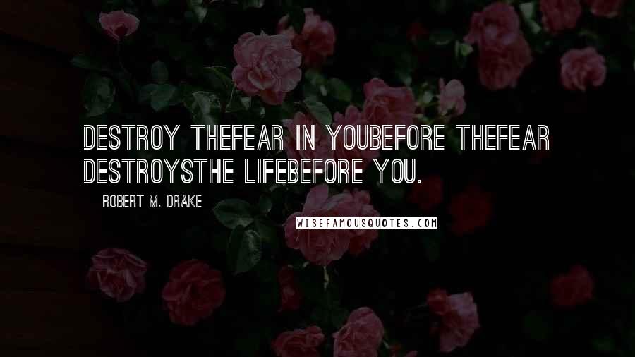 Robert M. Drake Quotes: Destroy thefear in youbefore thefear destroysthe lifebefore you.