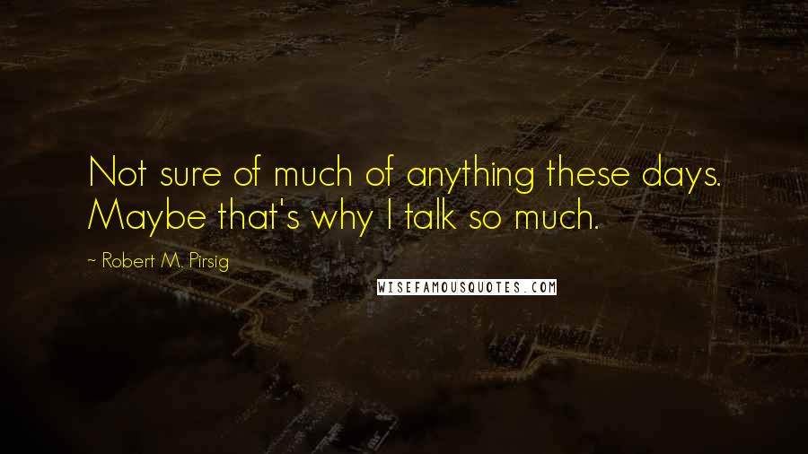 Robert M. Pirsig Quotes: Not sure of much of anything these days. Maybe that's why I talk so much.