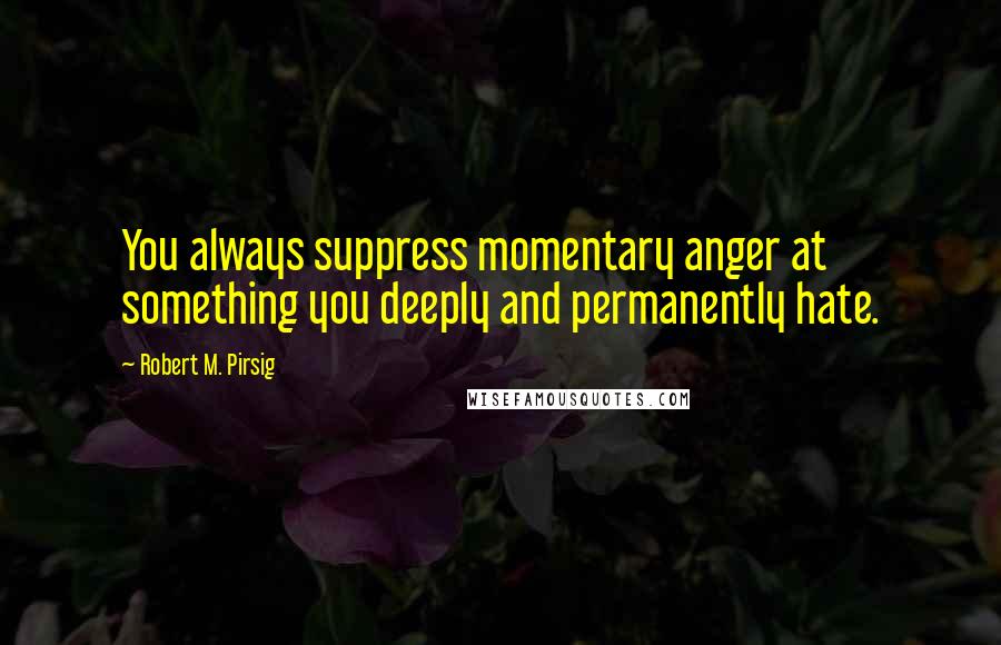 Robert M. Pirsig Quotes: You always suppress momentary anger at something you deeply and permanently hate.