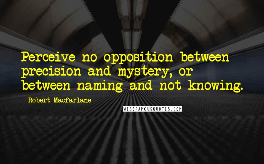 Robert Macfarlane Quotes: Perceive no opposition between precision and mystery, or between naming and not-knowing.