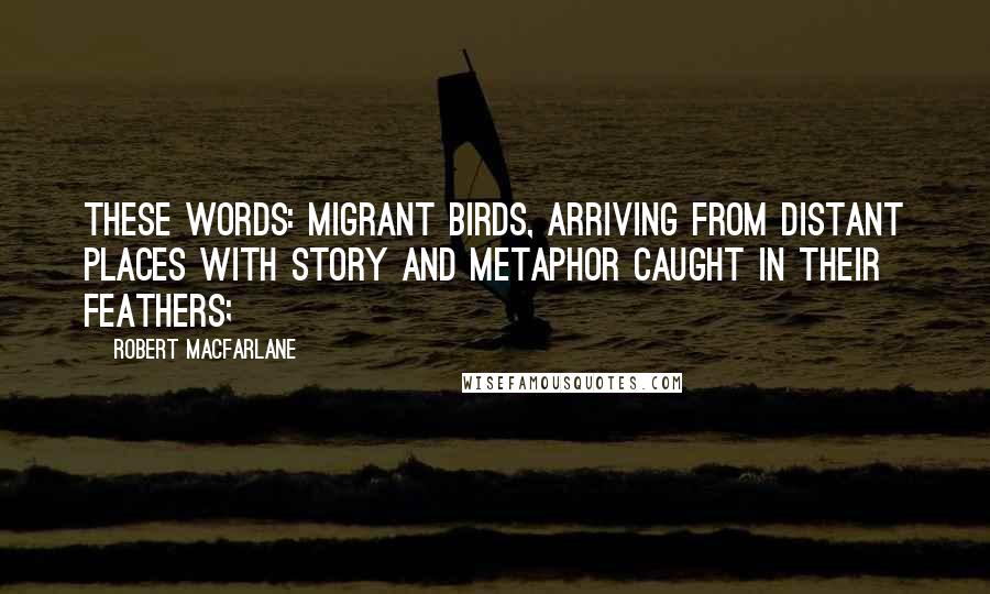 Robert Macfarlane Quotes: These words: migrant birds, arriving from distant places with story and metaphor caught in their feathers;