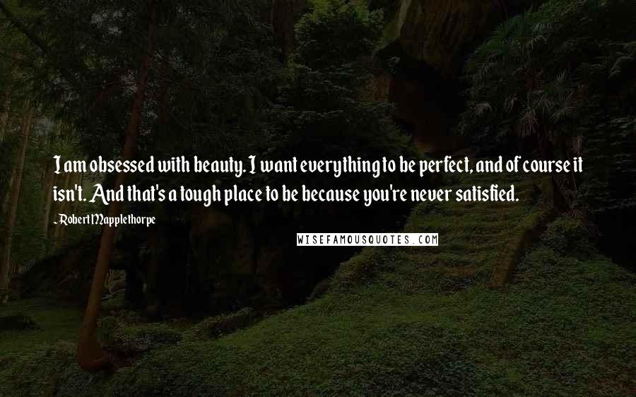 Robert Mapplethorpe Quotes: I am obsessed with beauty. I want everything to be perfect, and of course it isn't. And that's a tough place to be because you're never satisfied.