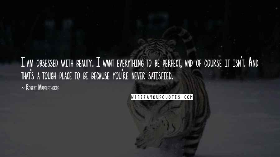 Robert Mapplethorpe Quotes: I am obsessed with beauty. I want everything to be perfect, and of course it isn't. And that's a tough place to be because you're never satisfied.