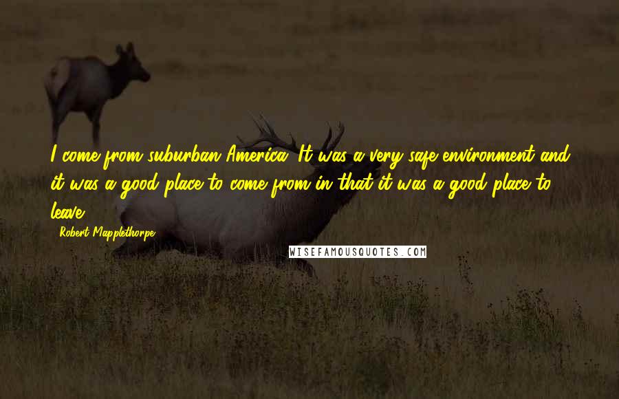 Robert Mapplethorpe Quotes: I come from suburban America. It was a very safe environment and it was a good place to come from in that it was a good place to leave.