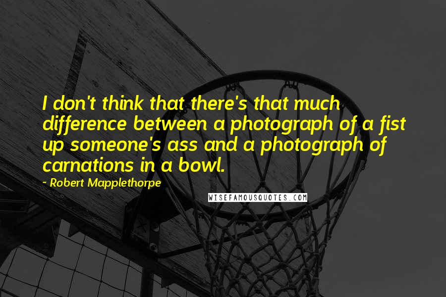 Robert Mapplethorpe Quotes: I don't think that there's that much difference between a photograph of a fist up someone's ass and a photograph of carnations in a bowl.