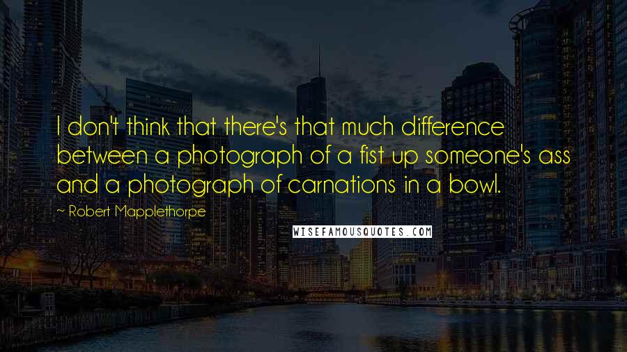 Robert Mapplethorpe Quotes: I don't think that there's that much difference between a photograph of a fist up someone's ass and a photograph of carnations in a bowl.