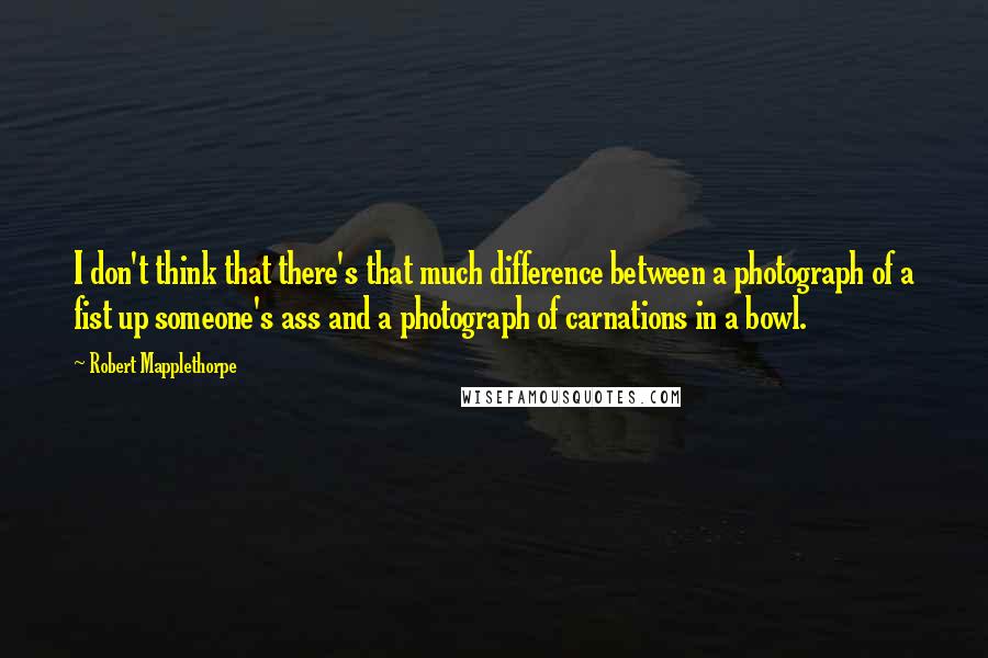 Robert Mapplethorpe Quotes: I don't think that there's that much difference between a photograph of a fist up someone's ass and a photograph of carnations in a bowl.