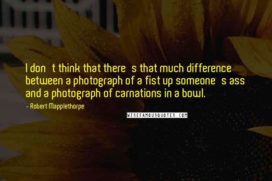 Robert Mapplethorpe Quotes: I don't think that there's that much difference between a photograph of a fist up someone's ass and a photograph of carnations in a bowl.