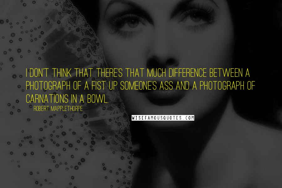 Robert Mapplethorpe Quotes: I don't think that there's that much difference between a photograph of a fist up someone's ass and a photograph of carnations in a bowl.