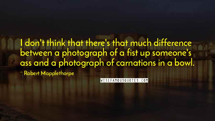 Robert Mapplethorpe Quotes: I don't think that there's that much difference between a photograph of a fist up someone's ass and a photograph of carnations in a bowl.