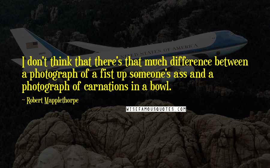 Robert Mapplethorpe Quotes: I don't think that there's that much difference between a photograph of a fist up someone's ass and a photograph of carnations in a bowl.