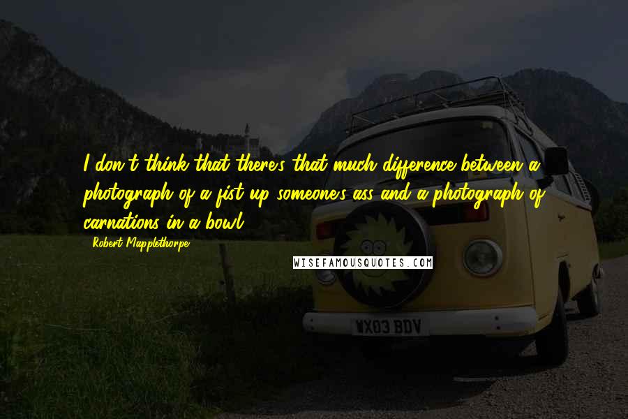 Robert Mapplethorpe Quotes: I don't think that there's that much difference between a photograph of a fist up someone's ass and a photograph of carnations in a bowl.