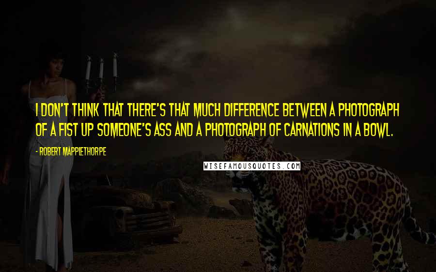 Robert Mapplethorpe Quotes: I don't think that there's that much difference between a photograph of a fist up someone's ass and a photograph of carnations in a bowl.