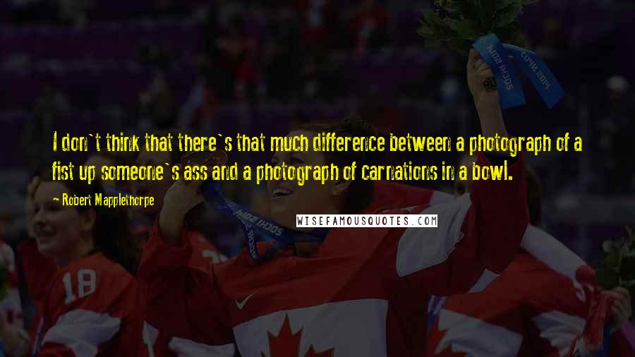 Robert Mapplethorpe Quotes: I don't think that there's that much difference between a photograph of a fist up someone's ass and a photograph of carnations in a bowl.