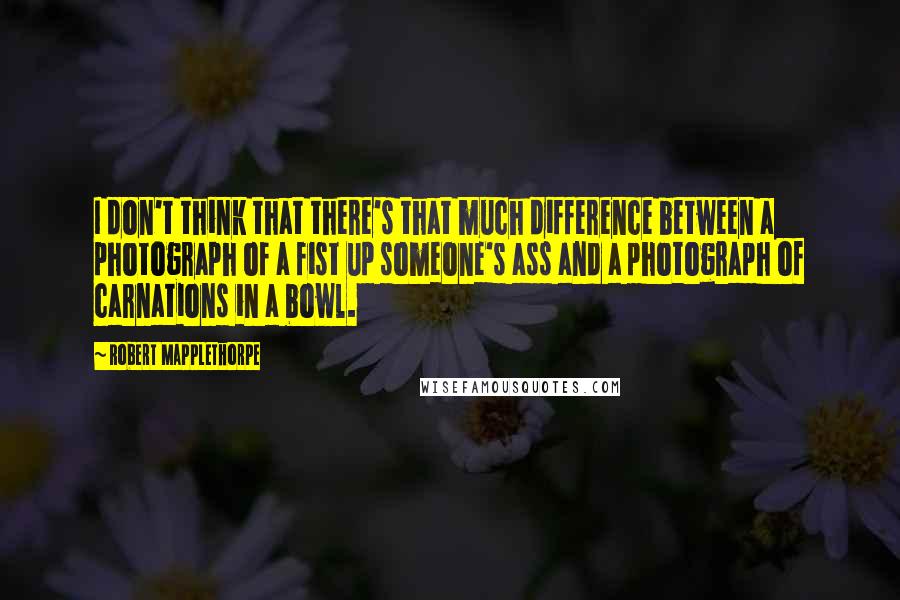 Robert Mapplethorpe Quotes: I don't think that there's that much difference between a photograph of a fist up someone's ass and a photograph of carnations in a bowl.