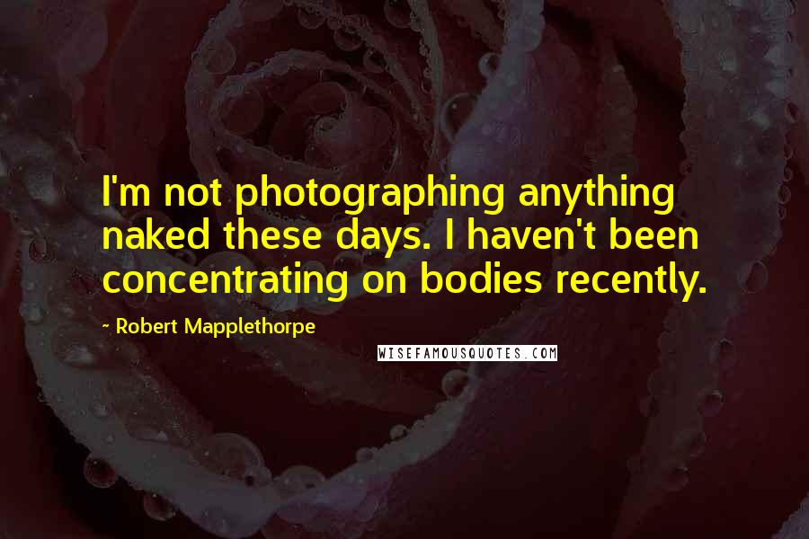 Robert Mapplethorpe Quotes: I'm not photographing anything naked these days. I haven't been concentrating on bodies recently.