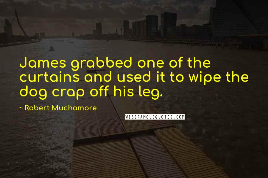 Robert Muchamore Quotes: James grabbed one of the curtains and used it to wipe the dog crap off his leg.