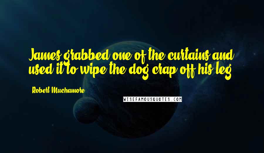 Robert Muchamore Quotes: James grabbed one of the curtains and used it to wipe the dog crap off his leg.